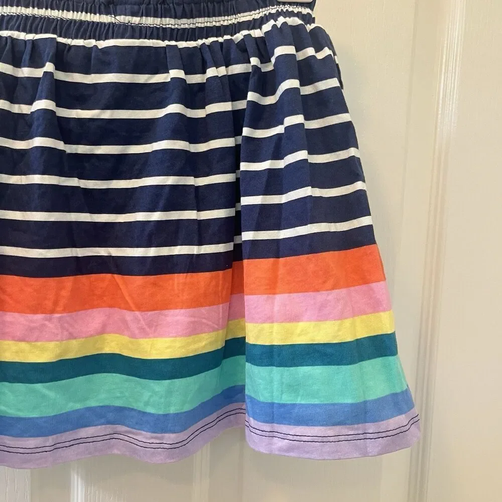 Lands' End Navy Blue Rainbow Striped Skort Skirt Ruffle Cotton Girls Medium 8